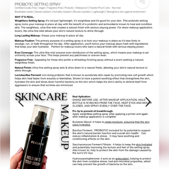 Real Her Hold On To Your Dream probiotic setting spray FULL SIZE (3.38 fl oz) - Picture 5 of 8